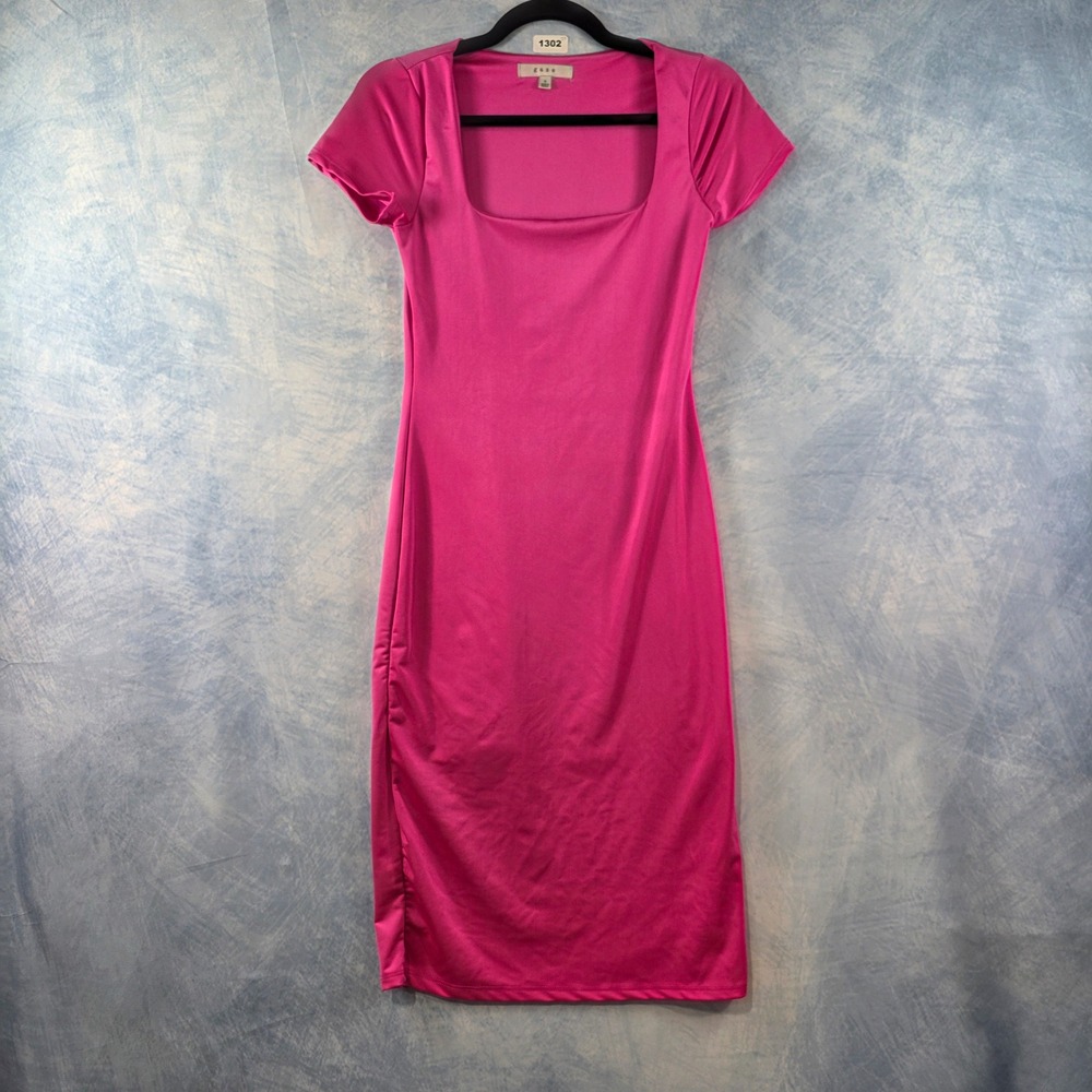 Gaze Womens Pink Square Neck Short Sleeve Bodycon Midi Dress Small